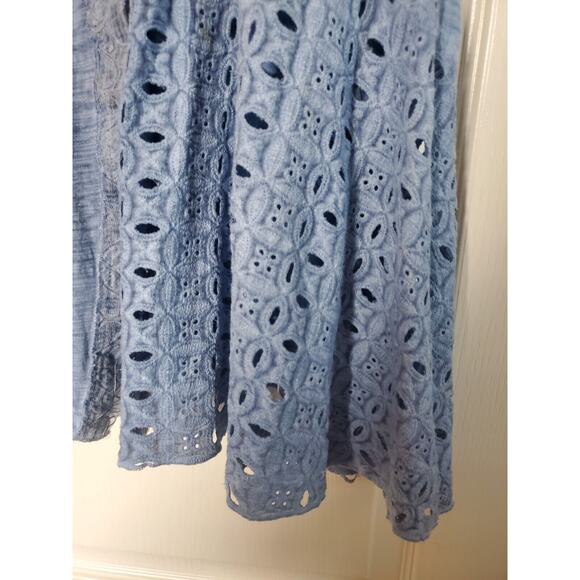 Kamana Lagenlook Burnout Embroidered Light Blue Tunic Blouse Dress, Size Medium - Picture 8 of 15